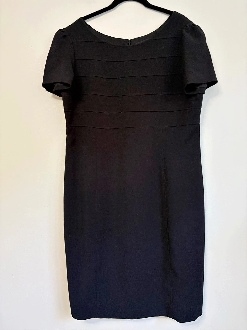 Tahari Arthur S. Levine Pleated Midi Dress Black Elegant Classic LBD Size 16